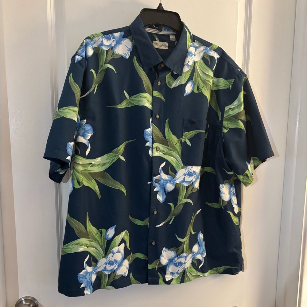 Men's Palm Beach Navy Blue Floral Short-Sleeve Button-Up Shirt Sz XL